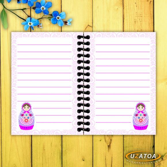 Caderninhos com Capa e Folhas Personalizadas - Matrioska