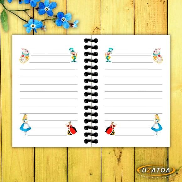 Caderninhos com Capa e Folhas Personalizados - Alice no País das