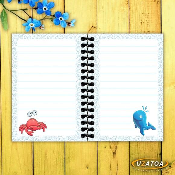 Caderninhos com Capa e Folhas Personalizadas - Fundo do Mar