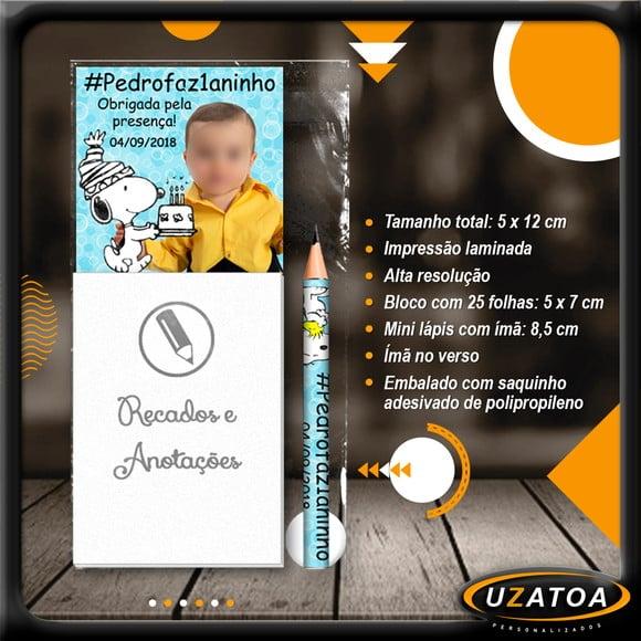 Bloco Personalizado com Ímã e Mini Lápis - Snoopy