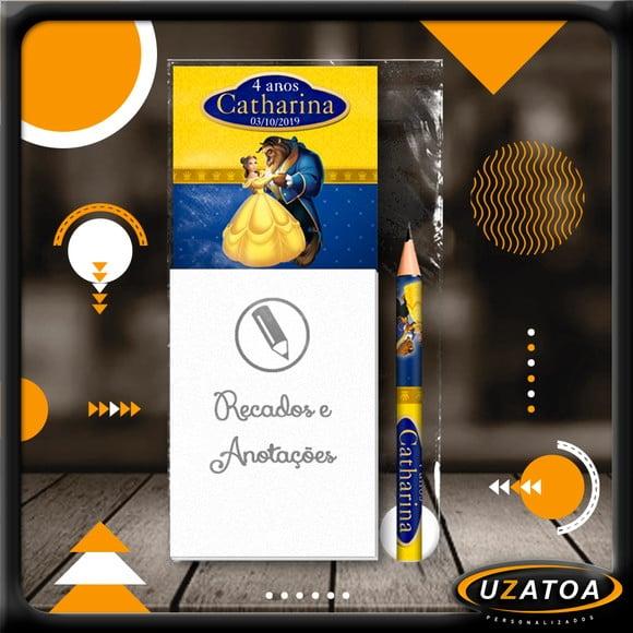 Bloco Personalizado com Ímã e Mini Lápis - a Bela e a Fera