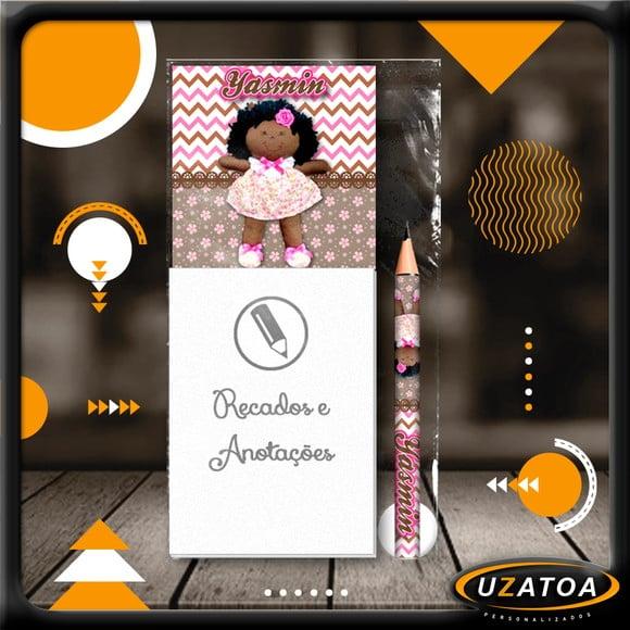 Bloco Personalizado com Ímã e Mini Lápis - Boneca de Pano