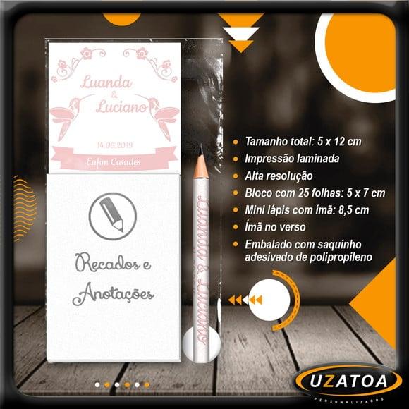 Bloco Personalizado com Ímã e Mini Lápis - Casamento