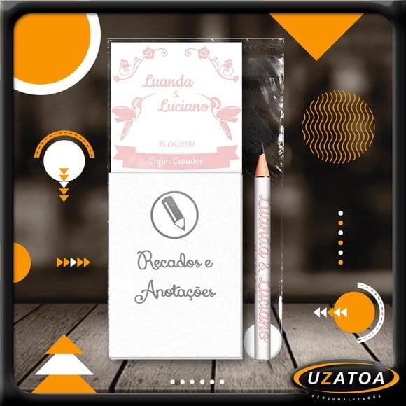 Bloco Personalizado com Ímã e Mini Lápis - Casamento