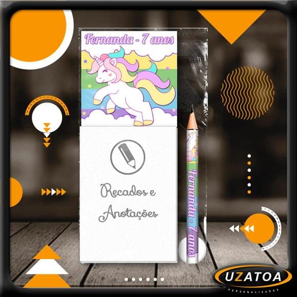 Bloco Personalizado com Ímã e Mini Lápis - Unicórnio