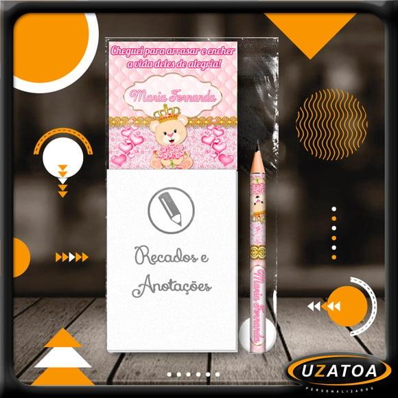 Bloco Personalizado com Ímã e Mini Lápis - Ursinha Princesa