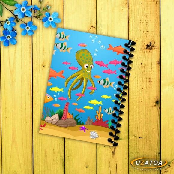Caderninhos com Capa e Folhas Personalizadas - Fundo do Mar