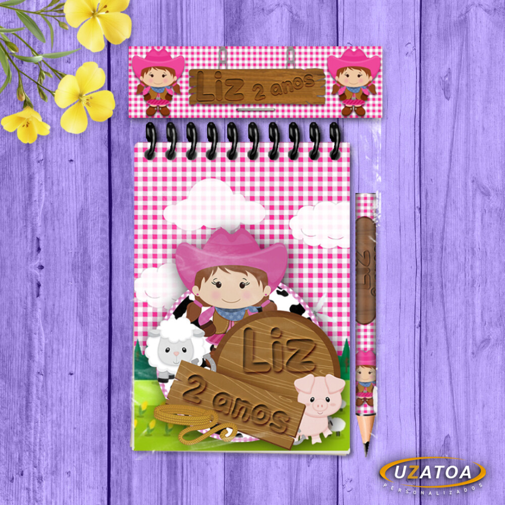 Lembrancinha Fazendinha Com Mini Lápis - Bloco Personalizado Fes