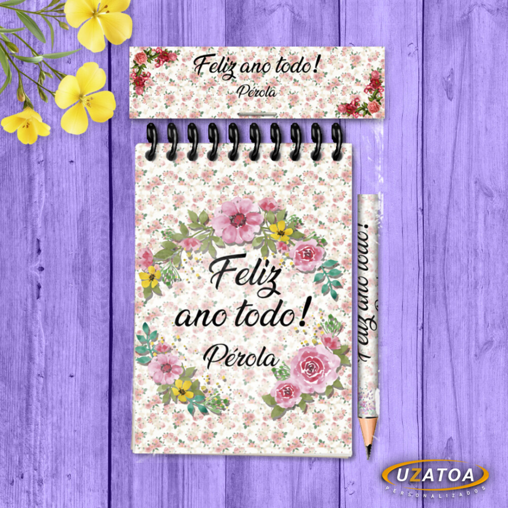 Lembrancinha Floral Aniversário Bloco Com Mini Lápis - Mimo Per