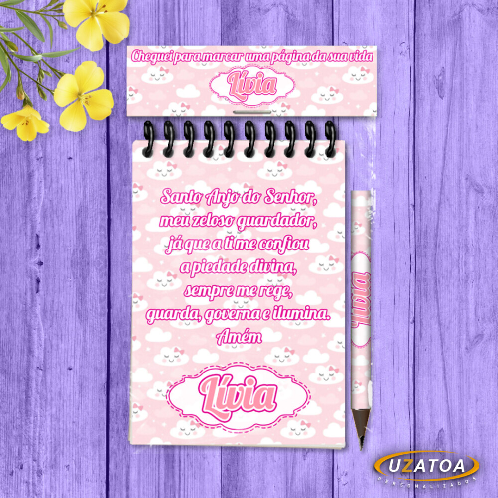 Lembrancinha Nuvem Rosa Com Mini Lápis - Bloco Personalizado Men