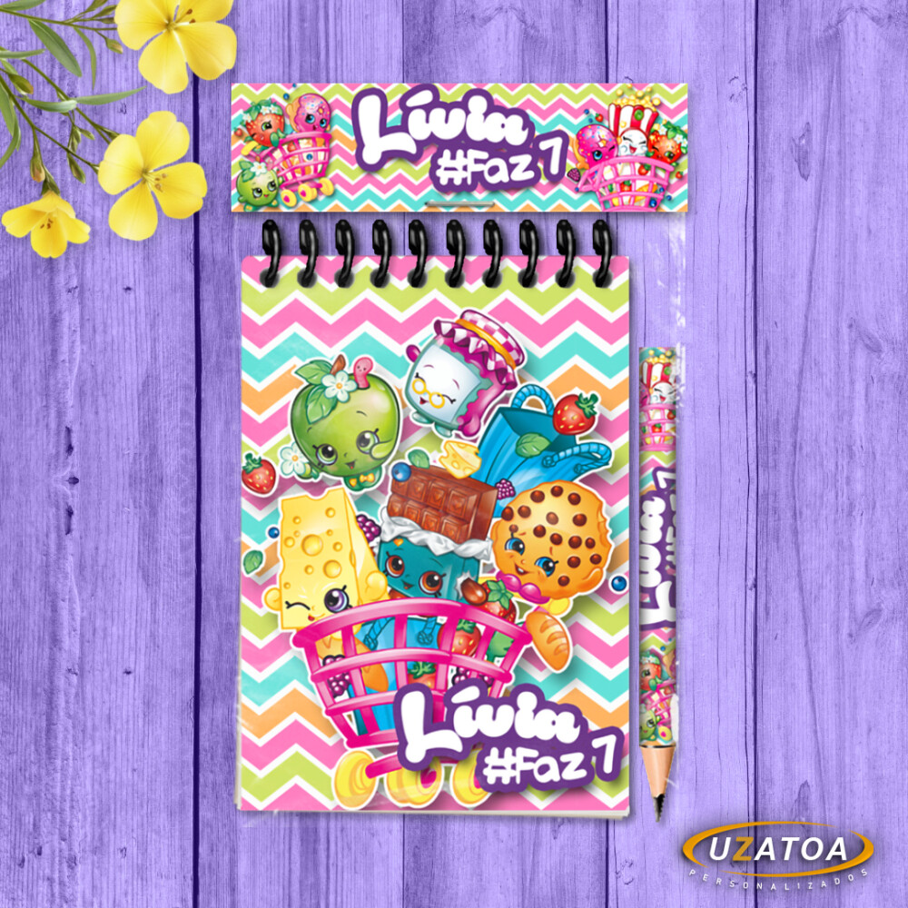 Lembrancinha Shopkins Com Mini Lápis - Bloco Personalizado Festa