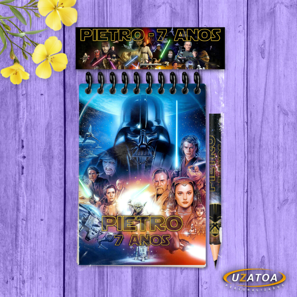 Lembrancinha Star Wars Com Mini Lápis - Bloco Personalizado Fest