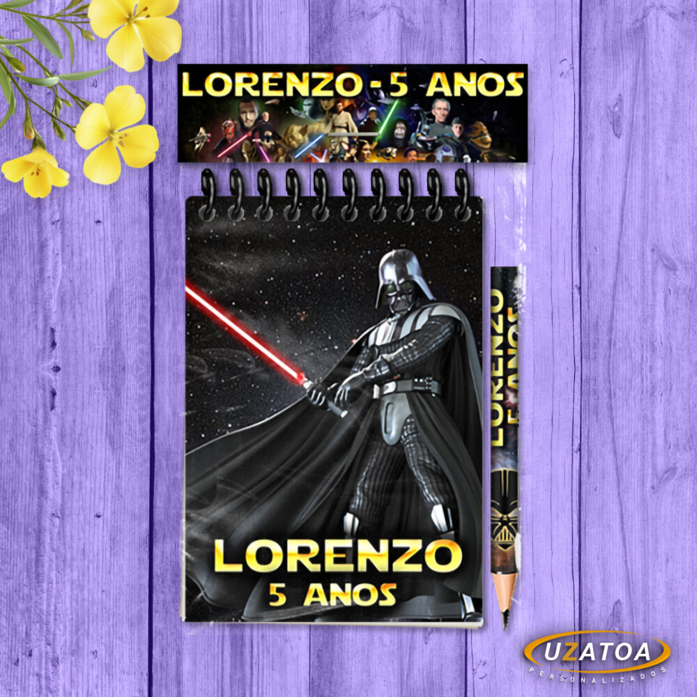 Lembrancinha Star Wars Com Mini Lápis - Bloco Personalizado Fest
