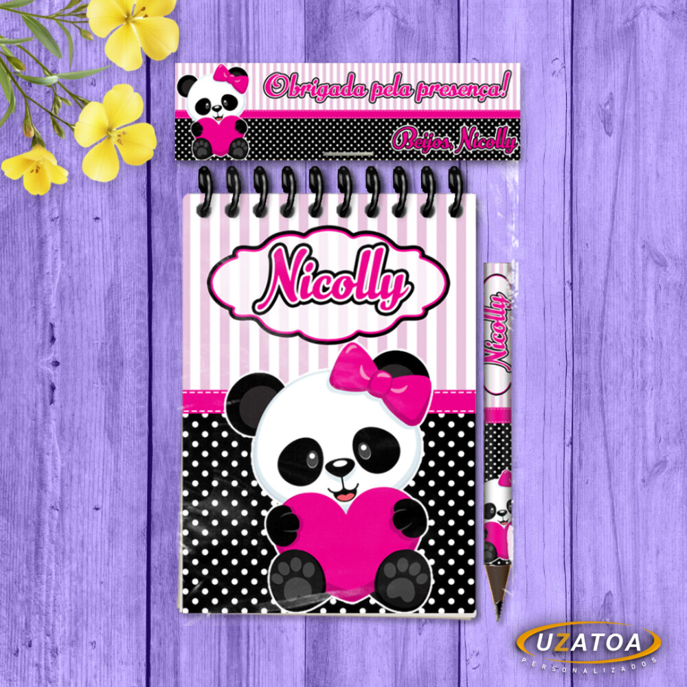 Lembrancinha Ursa Panda Com Mini Lápis - Bloco Personalizado Fes