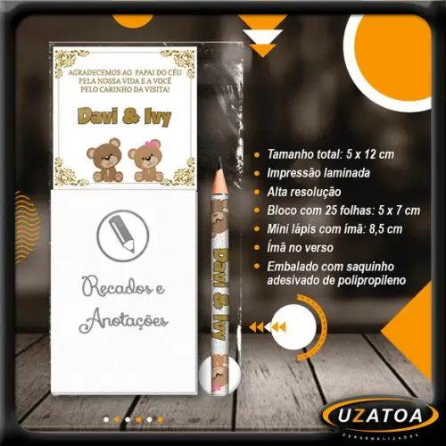 Bloco Personalizado com Ímã e Mini Lápis