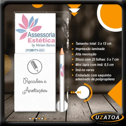 Bloco Personalizado com Ímã e Mini Lápis -brinde Corporativo