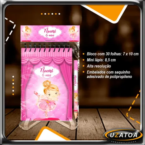 Bloco Personalizado com Lapela e Mini Lápis - Bailarina