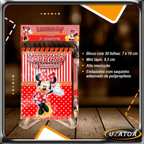 Bloco Personalizado com Lapela e Mini Lápis - Minnie
