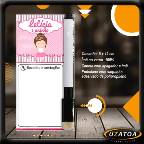 Mini Lousa Personalizada com Caneta e Embalagem - Bailarina