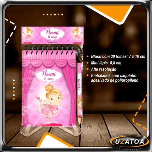 Bloco Personalizado com Lapela e Mini Lápis - Bailarina