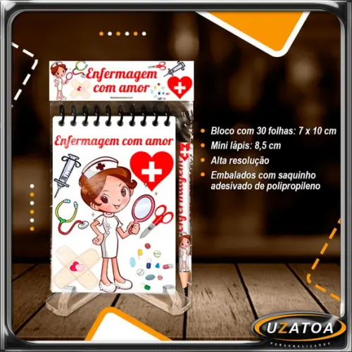 Bloco Personalizado com Lapela e Mini Lápis - Enfermagem