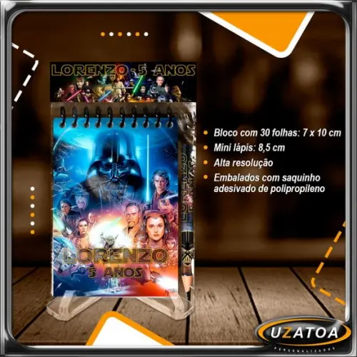 Bloco Personalizado com Lapela e Mini Lápis - Star Wars