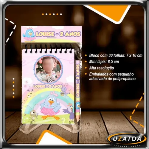 Bloco Personalizado com Mini Lápis - Galinha Pintadinha