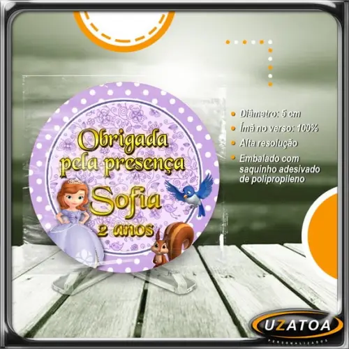 Ímã Redondo Personalizado - Princesa Sofia