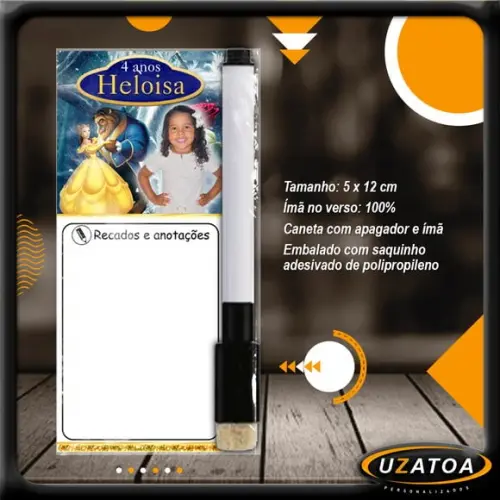 Mini Lousa Personalizada com Caneta - a Bela e a Fera
