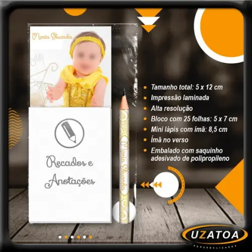 Bloco Personalizado com Ímã e Mini Lápis