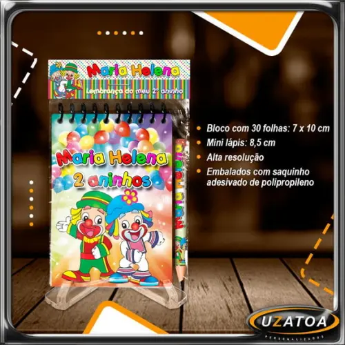 Bloco Personalizado com Lapela e Mini Lápis - Patati Patata