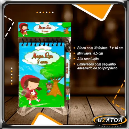 Bloco Personalizado com Mini Lápis - Chepeuzinho Vermelho