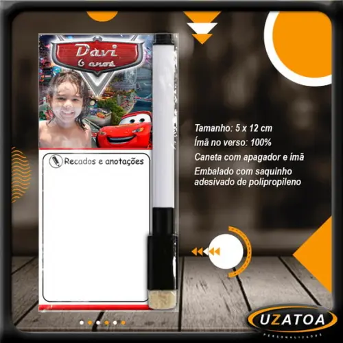 Mini Lousa Personalizada com Caneta - Carros