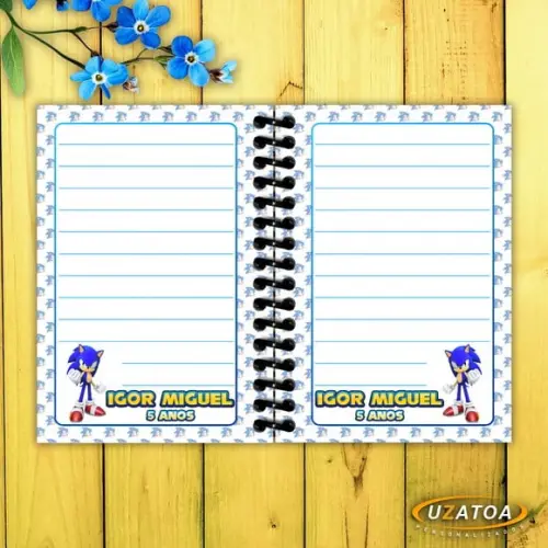 Caderninhos com Capa e Folhas Personalizadas - Sonic