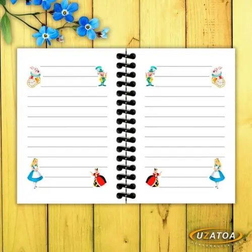 Caderninhos com Capa e Folhas Personalizados - Alice no País das