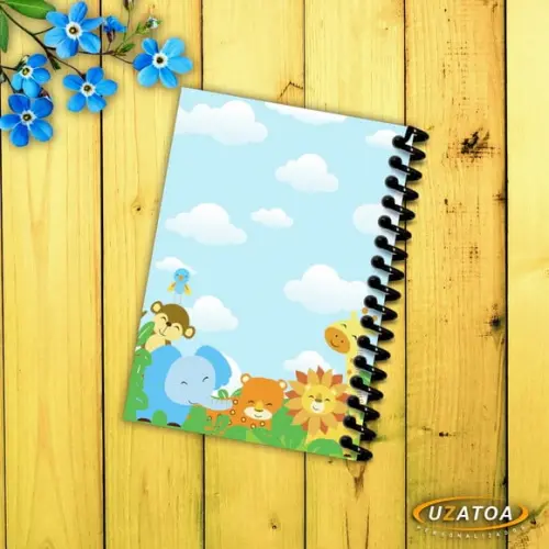 Caderninhos com Capa e Folhas Personalizados - Maternidade Safari