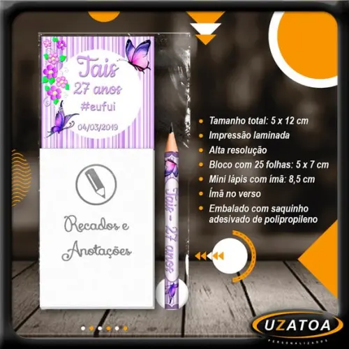Bloco Personalizado com Ímã e Mini Lápis