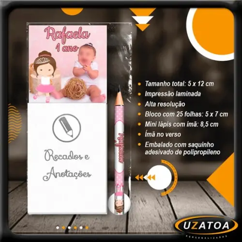 Bloco Personalizado com Ímã e Mini Lápis - Bailarina