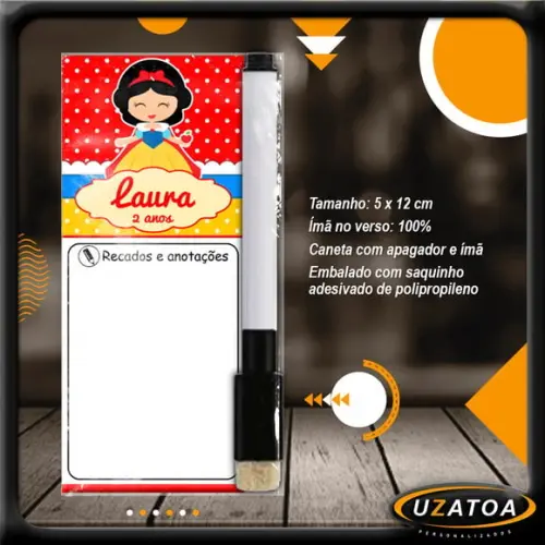 Mini Lousa Personalizada com Caneta - Branca de Neve
