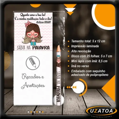 Bloco Personalizado com Ímã e Mini Lápis