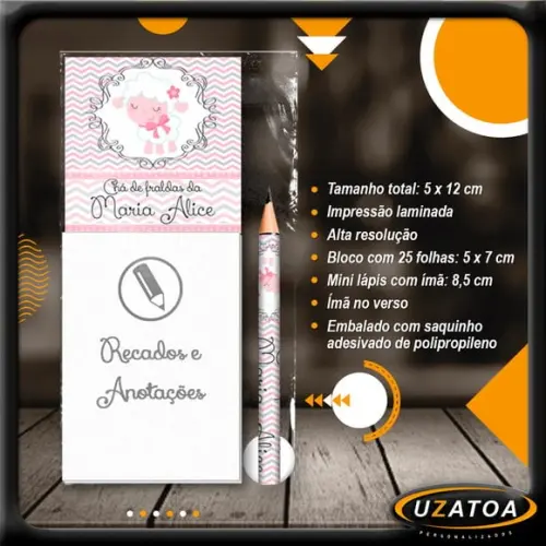 Bloco Personalizado com Ímã e Mini Lápis