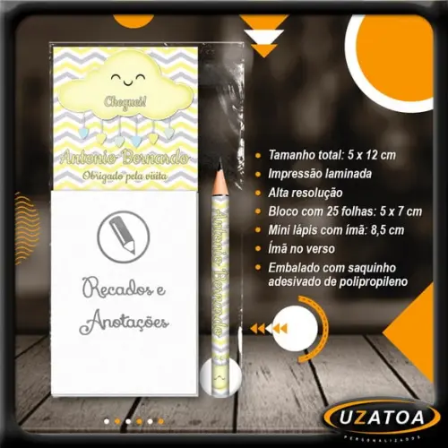 Bloco Personalizado com Ímã e Mini Lápis - Chuva de Bençãos