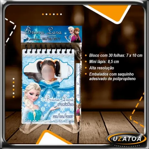 Bloco Personalizado com Lapela e Mini Lápis - Frozen