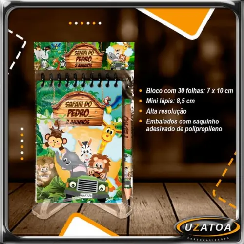 Bloco Personalizado com Lapela e Mini Lápis - Safari