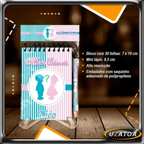 Bloco Personalizado com Mini Lápis - Chá de Revelação
