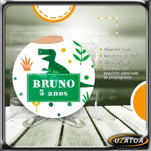 Ímã Redondo Personalizado - Dinossauro