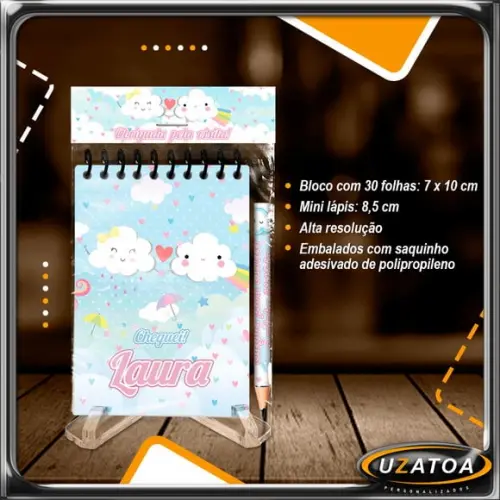 Bloco Personalizado com Lapela e Mini Lápis - Chuva de Amor