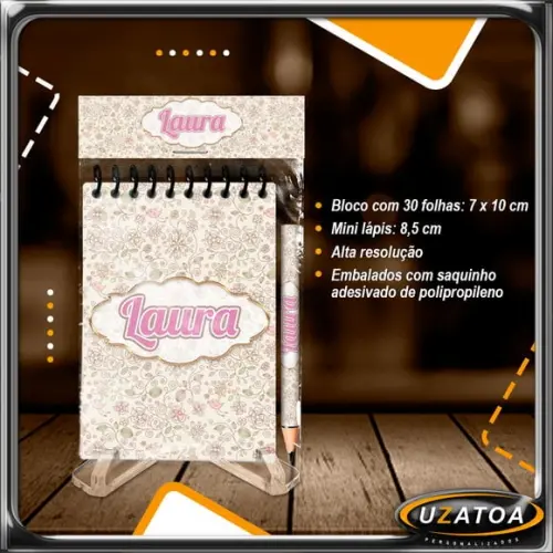 Bloco Personalizado com Lapela e Mini Lápis - Floral
