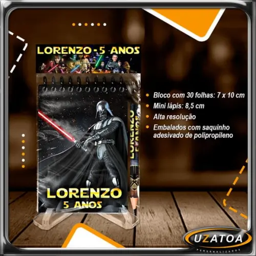 Bloco Personalizado com Lapela e Mini Lápis - Star Wars