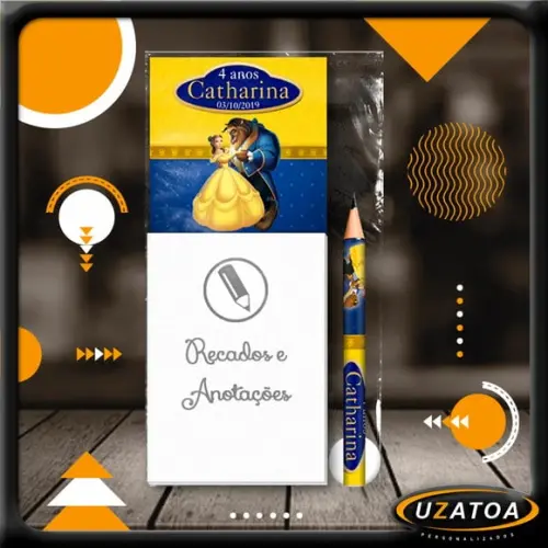 Bloco Personalizado com Ímã e Mini Lápis - a Bela e a Fera